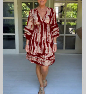 Dresses | Women’s Boho Tie-Dye Printed V-Neck Mini Dress