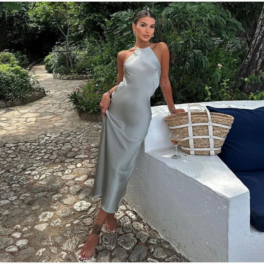 Dresses | Women’s Satin Halter Neck Backless Midi Dress