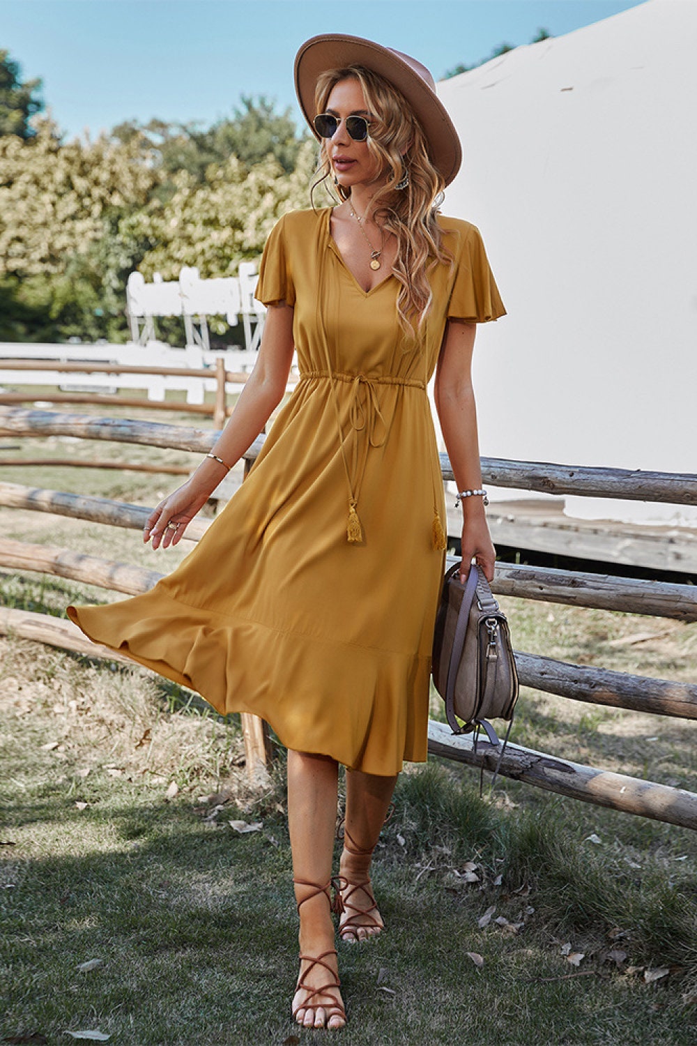 Dresses | Women’s Casual Short Sleeve Midi Dress – Flowy A-Line Fit