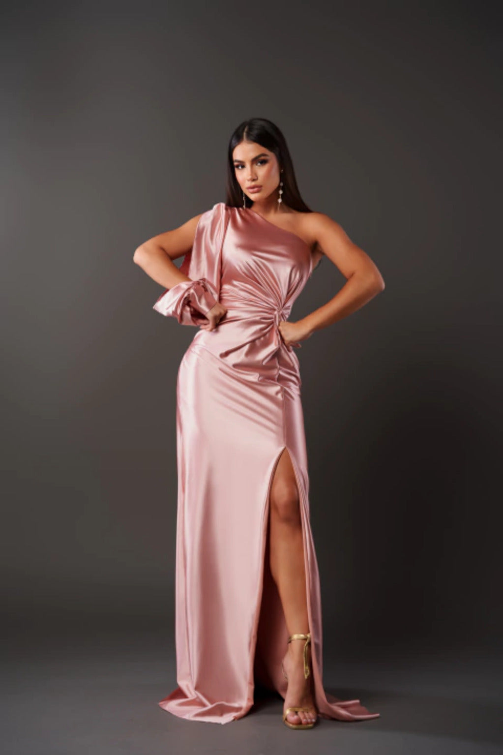 Dresses | Women’s One-Shoulder Draped Sleeve Evening Gown with High Slit