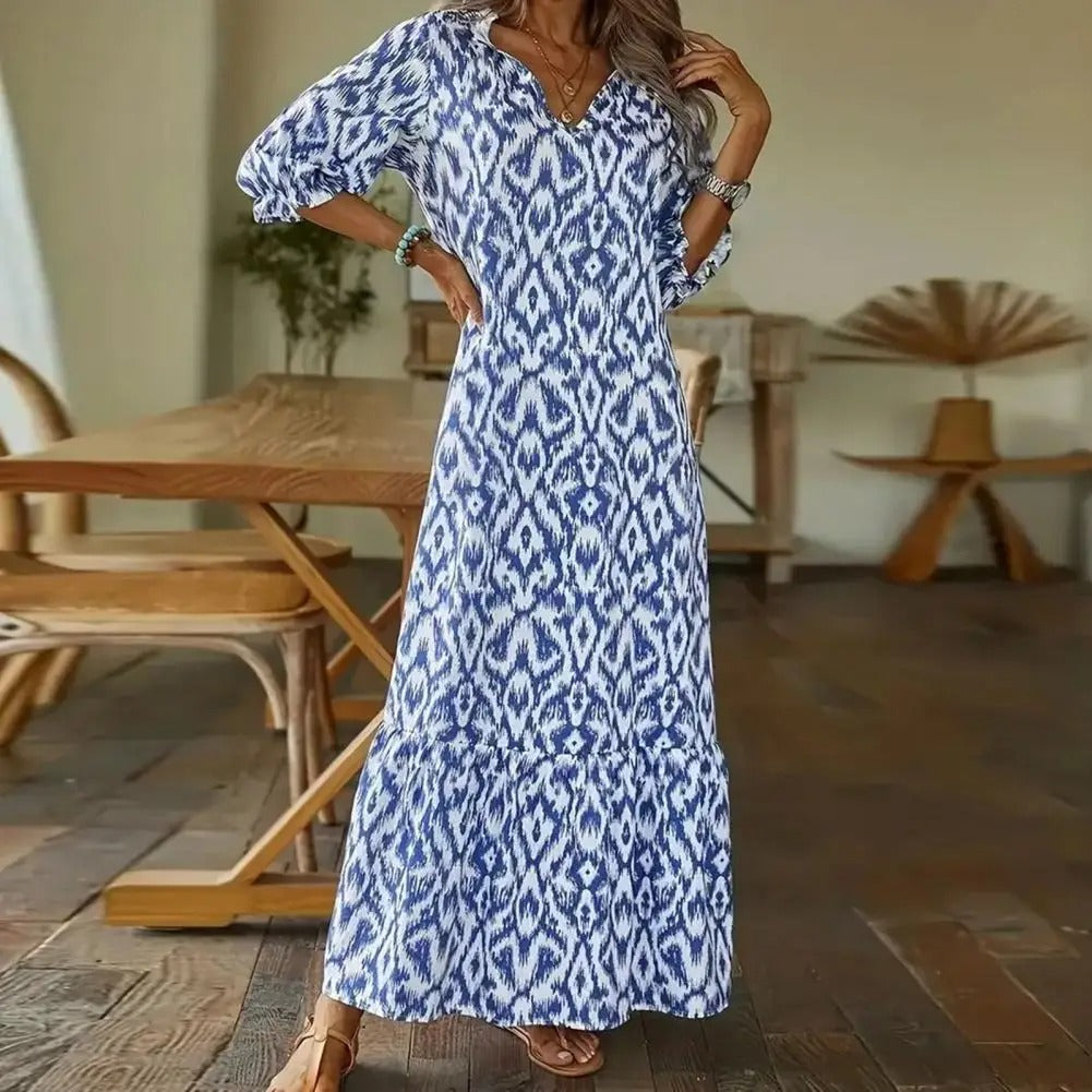 Dresses | Women’s Printed V-Neck 3/4 Sleeve Casual Maxi Dress