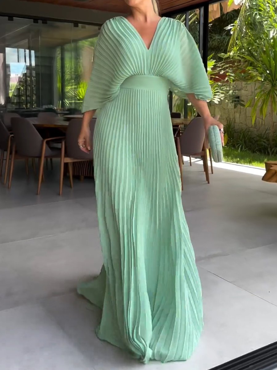 Dresses | Women’s Pleated Flutter Sleeve Maxi Dress with V-Neck