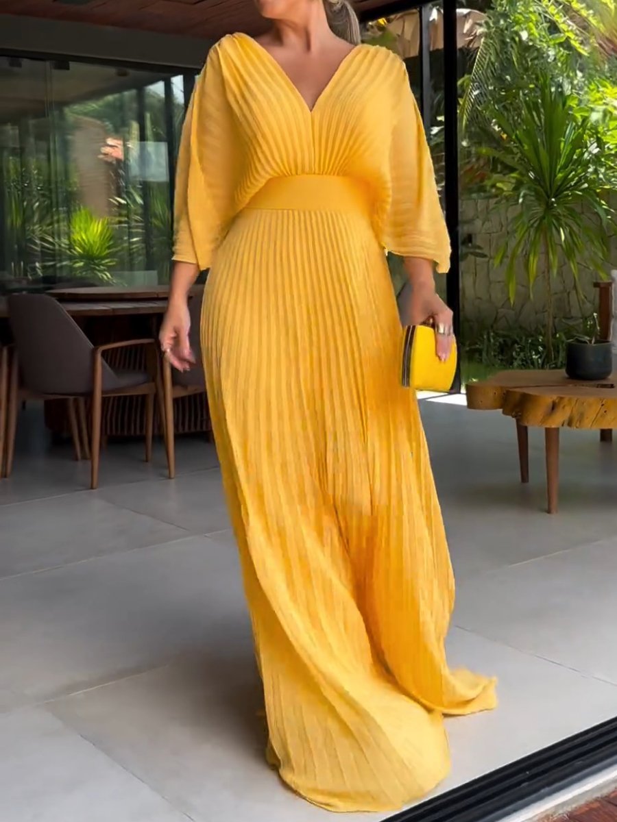 Dresses | Women’s Pleated Flutter Sleeve Maxi Dress with V-Neck