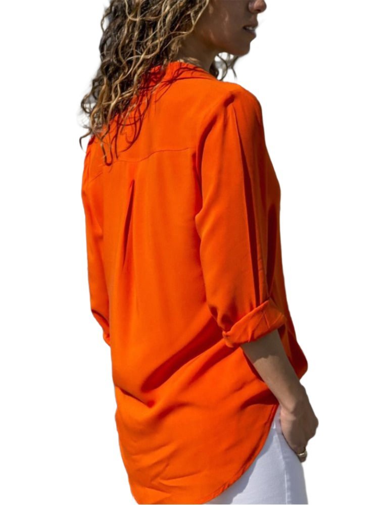 Tops | Women’s Casual Button-Down Blouse with Roll-Up Sleeves