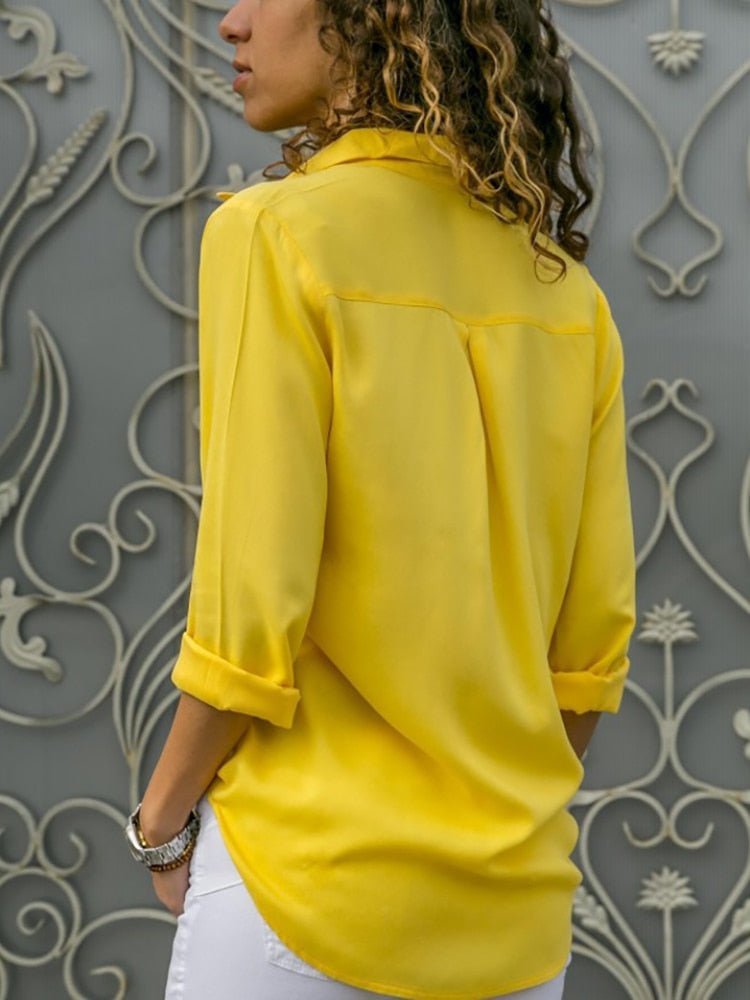 Tops | Women’s Casual Button-Down Blouse with Roll-Up Sleeves