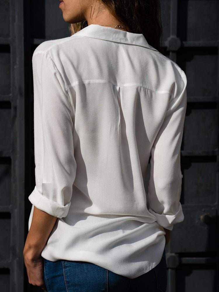 Tops | Women’s Casual Button-Down Blouse with Roll-Up Sleeves