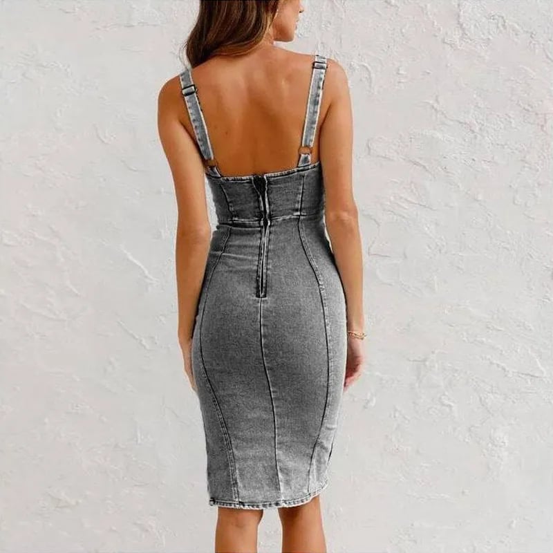 Dress | Sleeveless Denim Mini with Button Front