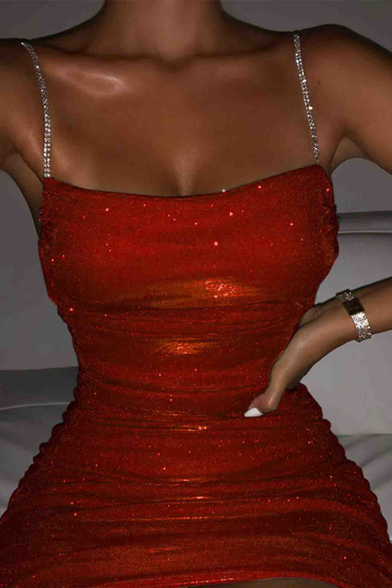 Dresses | Kendra Rhinestone Ruched Chain Cami Dress