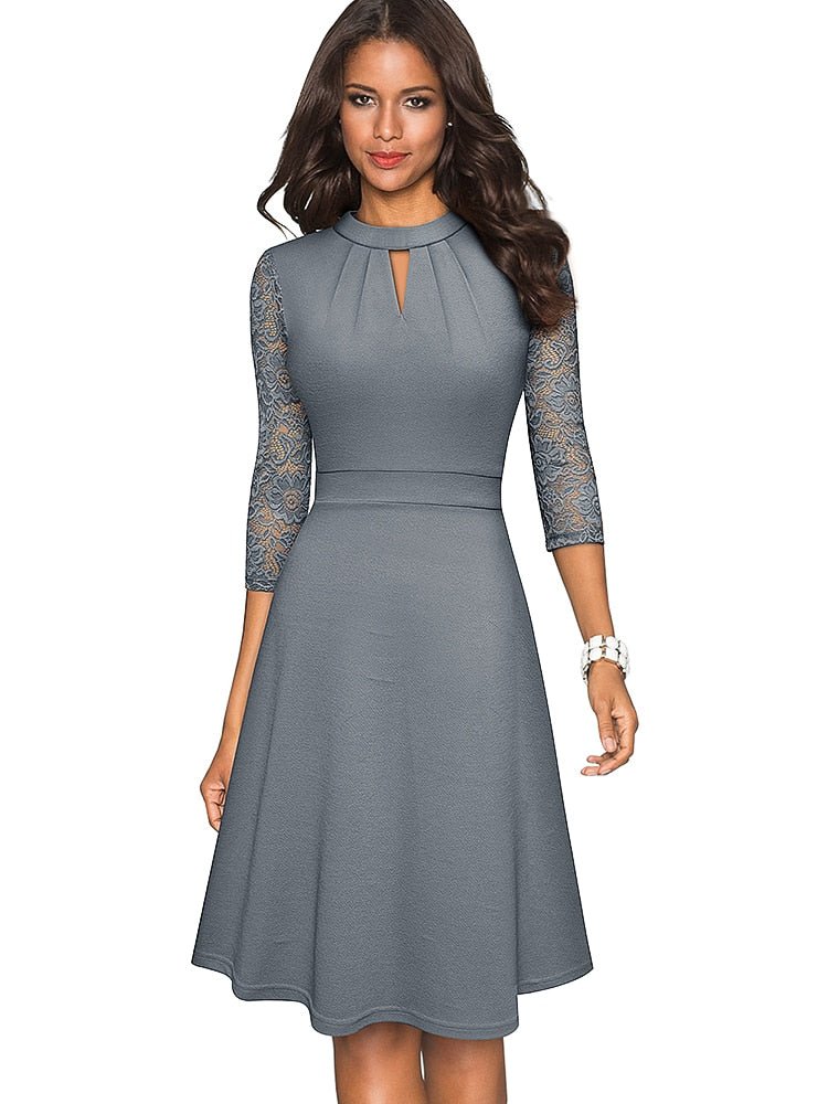 Dresses | Women’s Lace Sleeve Keyhole Neck A-Line Midi Dress