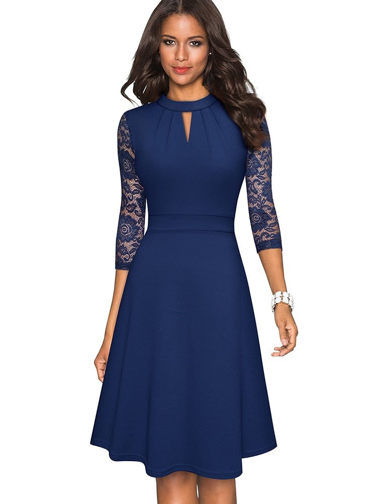 Dresses | Women’s Lace Sleeve Keyhole Neck A-Line Midi Dress