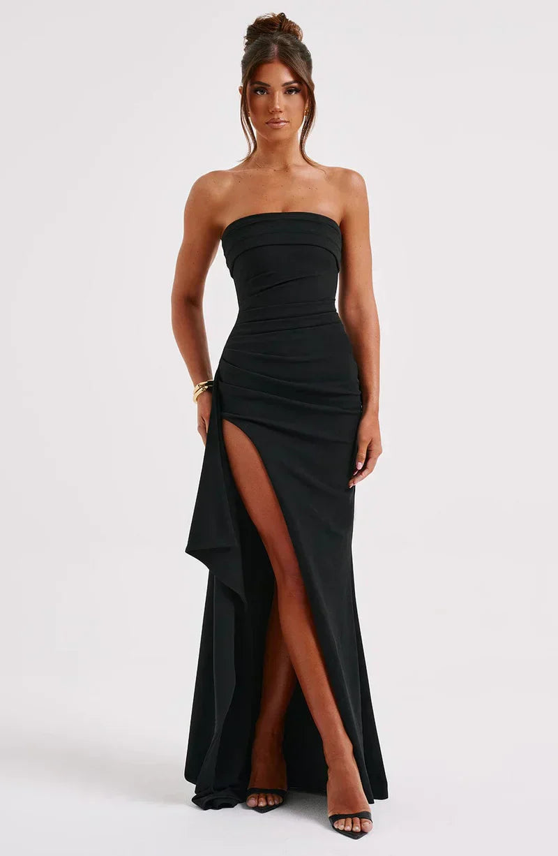 Dresses | Women’s Strapless Ruched Bodycon Gown with High Slit