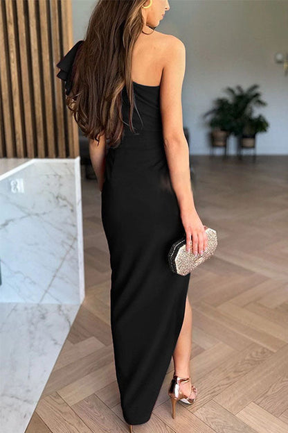 Dresses | Women’s One-Shoulder Ruffle Slit Evening Gown