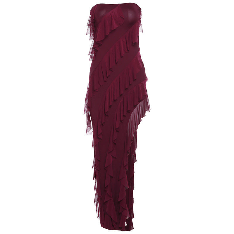 Dresses | Women’s Strapless Textured Ruffle Maxi Dress with High Slit