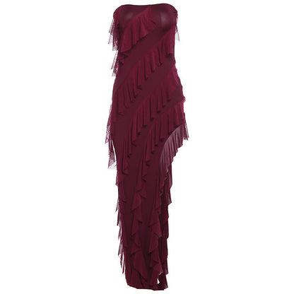 Dresses | Women’s Strapless Textured Ruffle Maxi Dress with High Slit