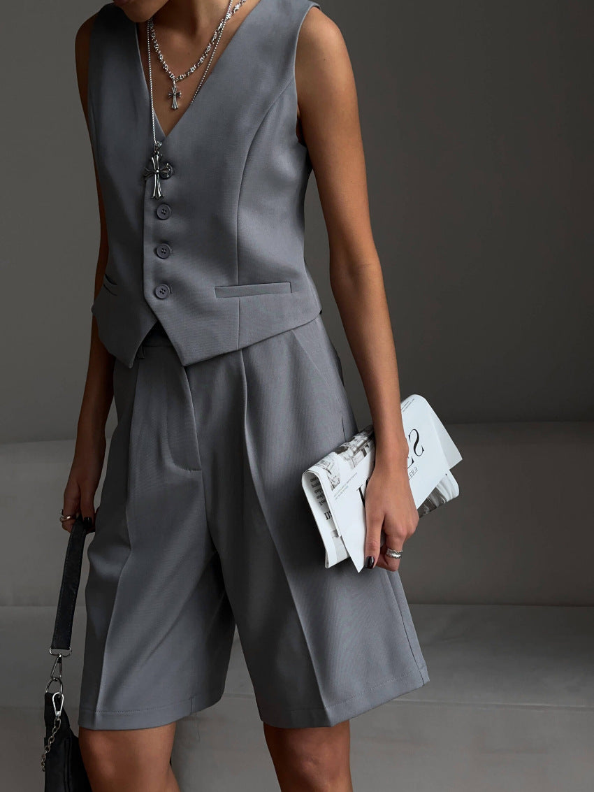 Sets | Women’s Tailored Vest and High-Waist Shorts Two-Piece Set
