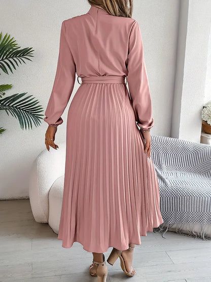 Dress | Stand-Up Collar with Pleated Belt