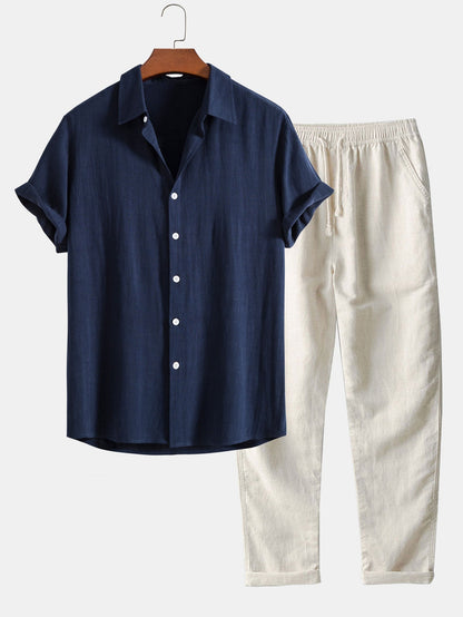 Short-Sleeved Set | Relaxed Shirt and Cotton-Linen Pants