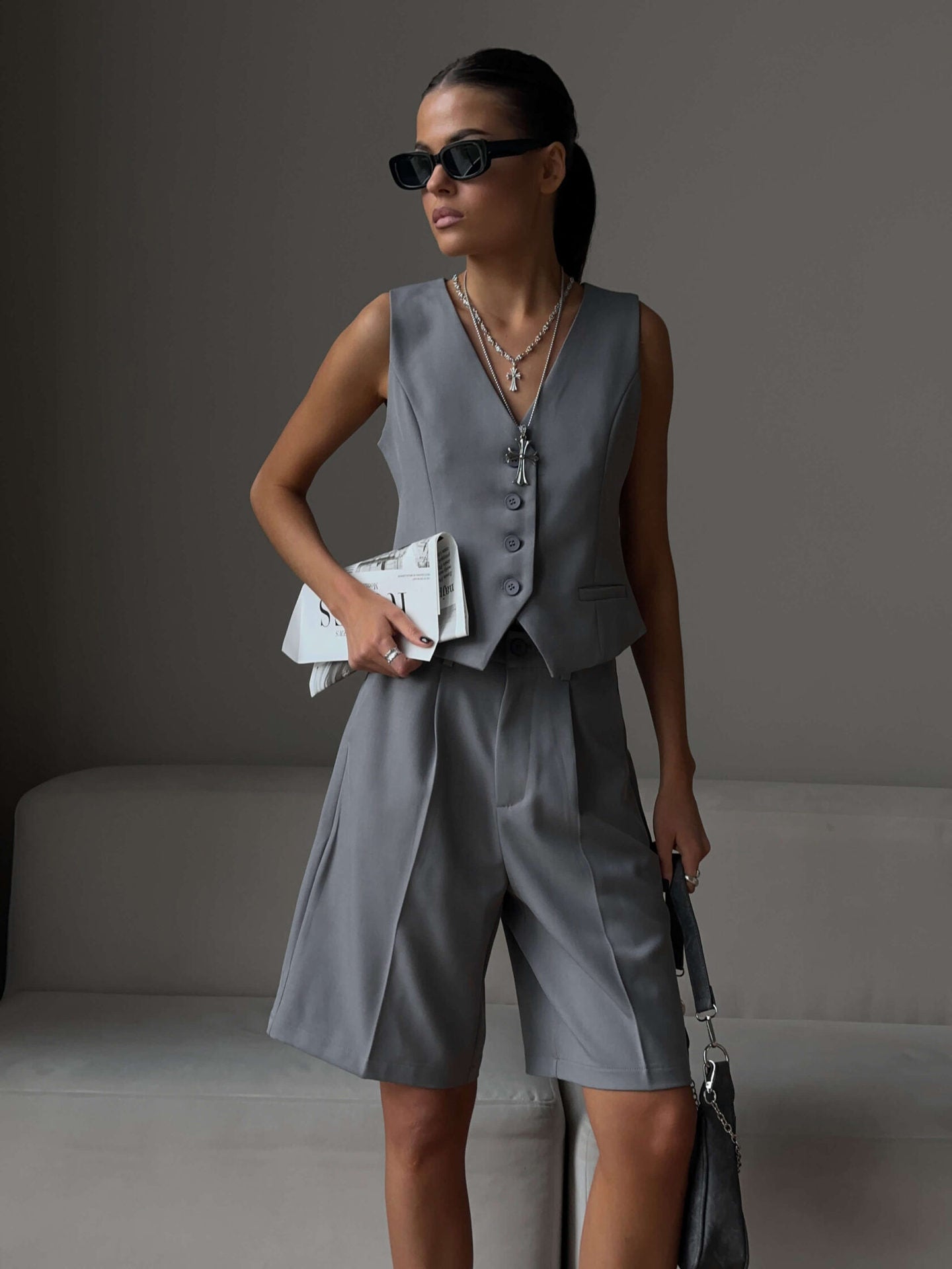 Sets | Women’s Tailored Vest and High-Waist Shorts Two-Piece Set