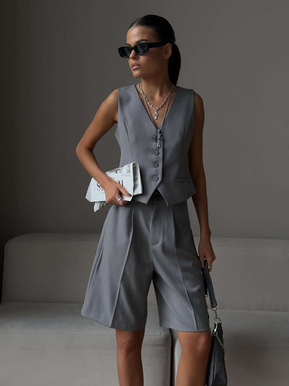 Sets | Women’s Tailored Vest and High-Waist Shorts Two-Piece Set