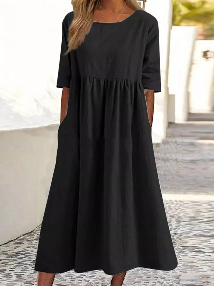 Dresses | Women’s Casual Empire Waist Midi Dress with Half Sleeves