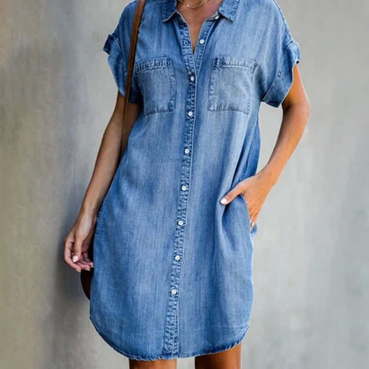 Dress | Denim Shirt Dress with Button-Down Front