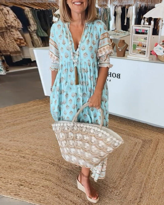 Printed Dress | V-Neckline with Relaxed Fit