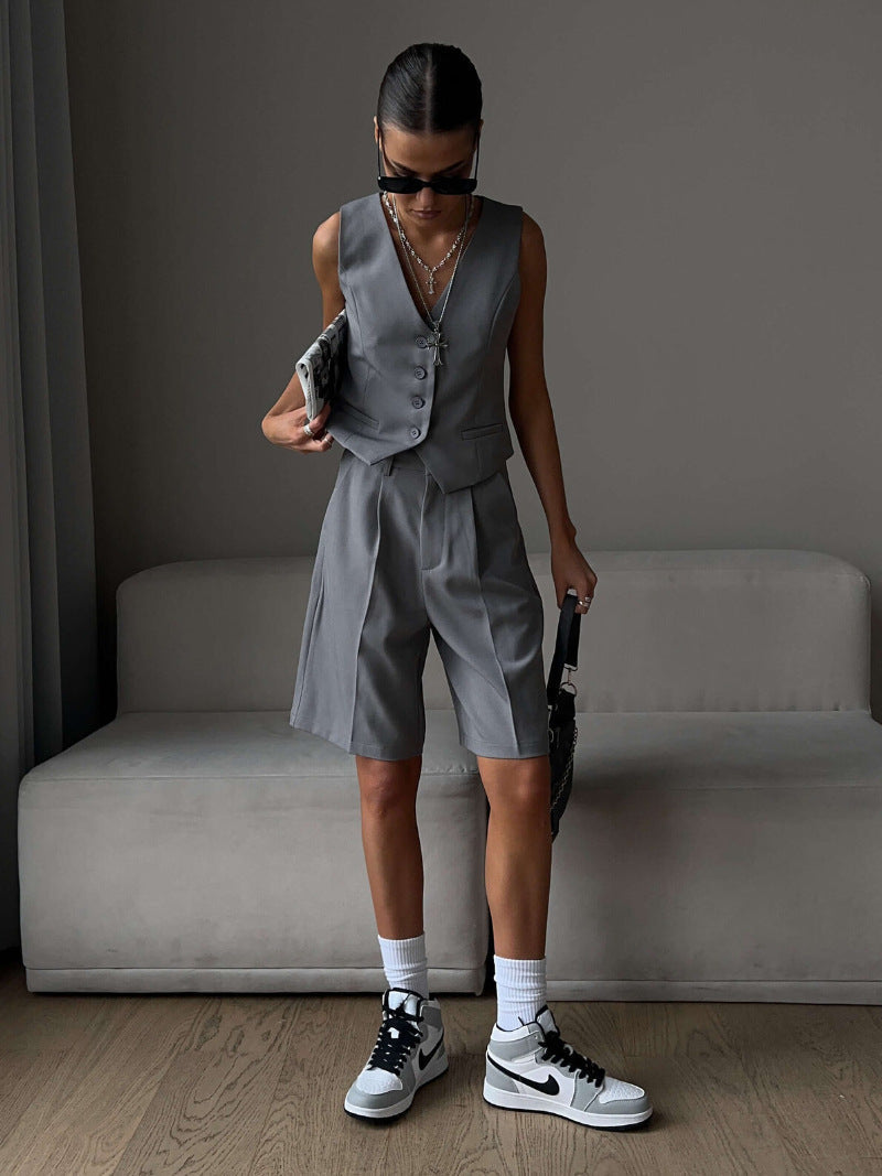 Sets | Women’s Tailored Vest and High-Waist Shorts Two-Piece Set