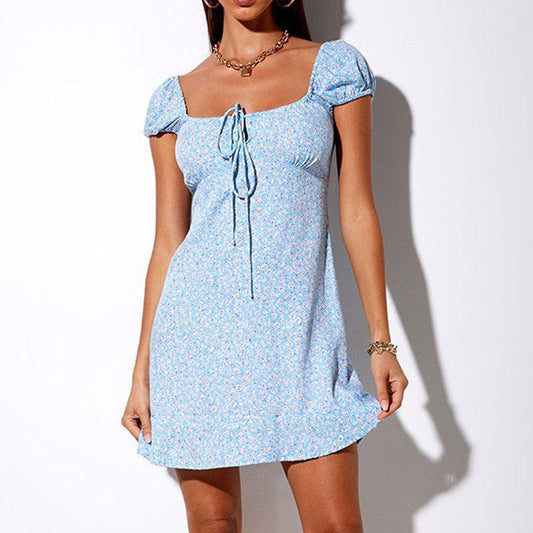 Dresses | Women’s Puff Sleeve Floral Mini Dress with Tie Front