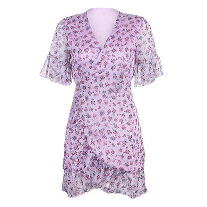 Dresses | Women’s Floral Print Mini Wrap Dress with Ruffle Hem