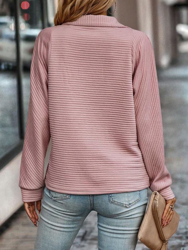 Sweaters | Women’s Ribbed Zip Collar Pullover Sweatshirt