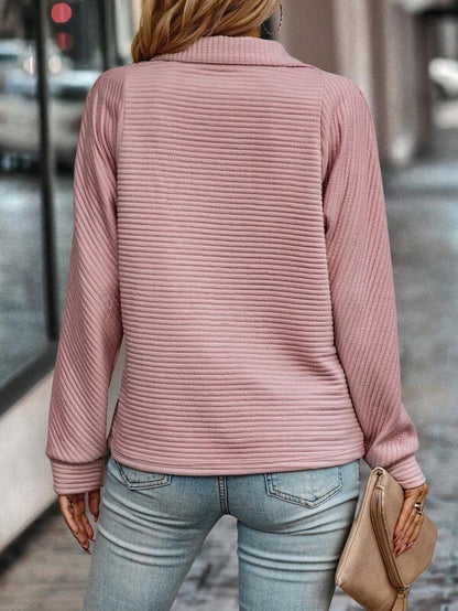 Sweaters | Women’s Ribbed Zip Collar Pullover Sweatshirt