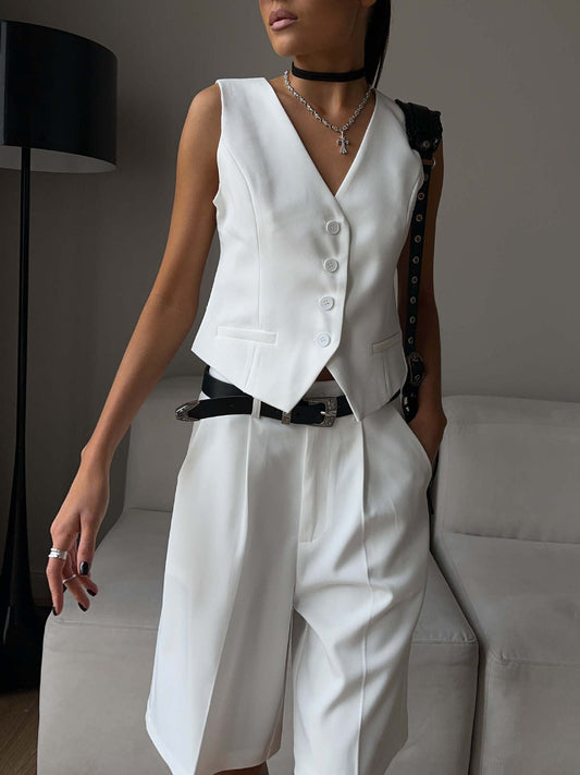 Sets | Women’s Tailored Vest and High-Waist Shorts Two-Piece Set