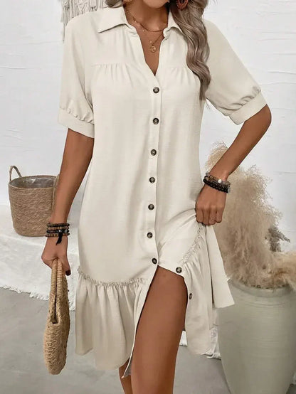 Dresses | Women’s Casual Button-Down Ruffle Hem Mini Dress