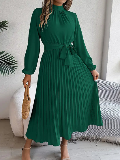 Dress | Stand-Up Collar with Pleated Belt
