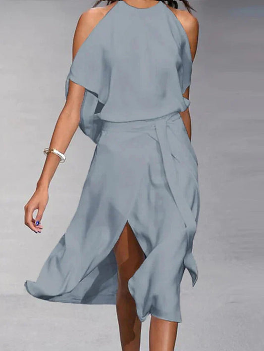 Dresses | Women’s Cold Shoulder Layered Midi Dress with Slit
