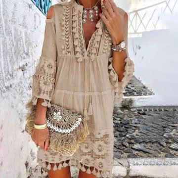 Dresses | Women’s Boho Lace Embroidered Cold Shoulder Mini Dress