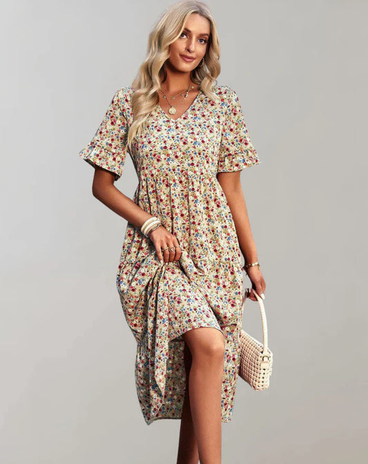 Dresses | Women’s Floral Short Sleeve Smocked Midi Dress