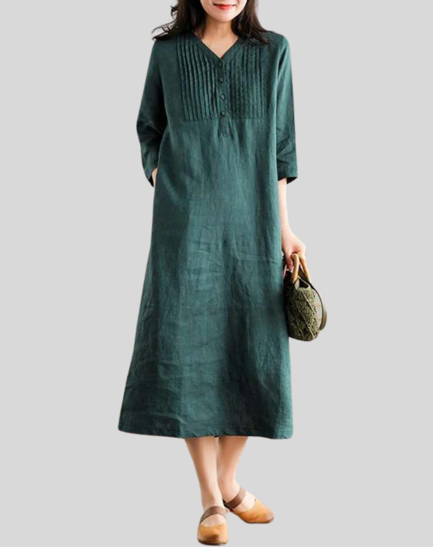 Dresses | Women’s Loose Fit Linen-Blend Midi Dress with Pockets