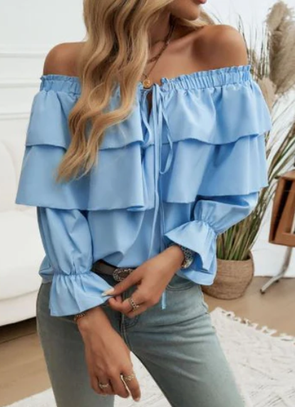 Tops | Women’s Off-Shoulder Ruffle Long Sleeve Blouse