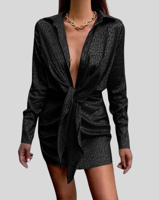 Dresses | Women’s Shimmer Ruched Front Tie Shirt Mini Dress