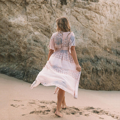 Dress | Bohemian Floral Midi Dress with Flowing Silhouette