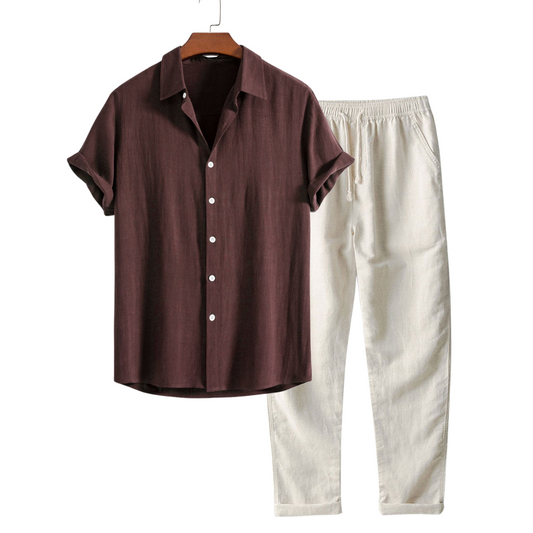 Short-Sleeved Set | Relaxed Shirt and Cotton-Linen Pants