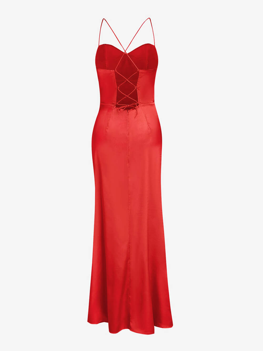 Dresses | Women’s Satin Spaghetti Strap Draped Gown with High Slit