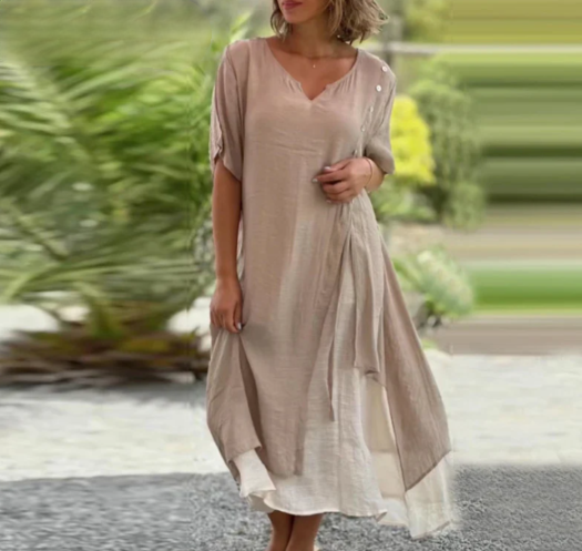 Dresses | Women’s Two-Tone V-Neck Loose Fit Casual Midi Dress