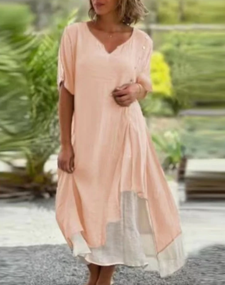 Dresses | Women’s Two-Tone V-Neck Loose Fit Casual Midi Dress