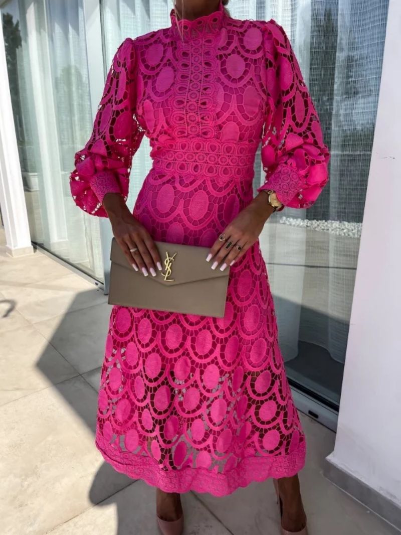 Dresses | Women’s Elegant Lace Midi Dress with Sheer Sleeves