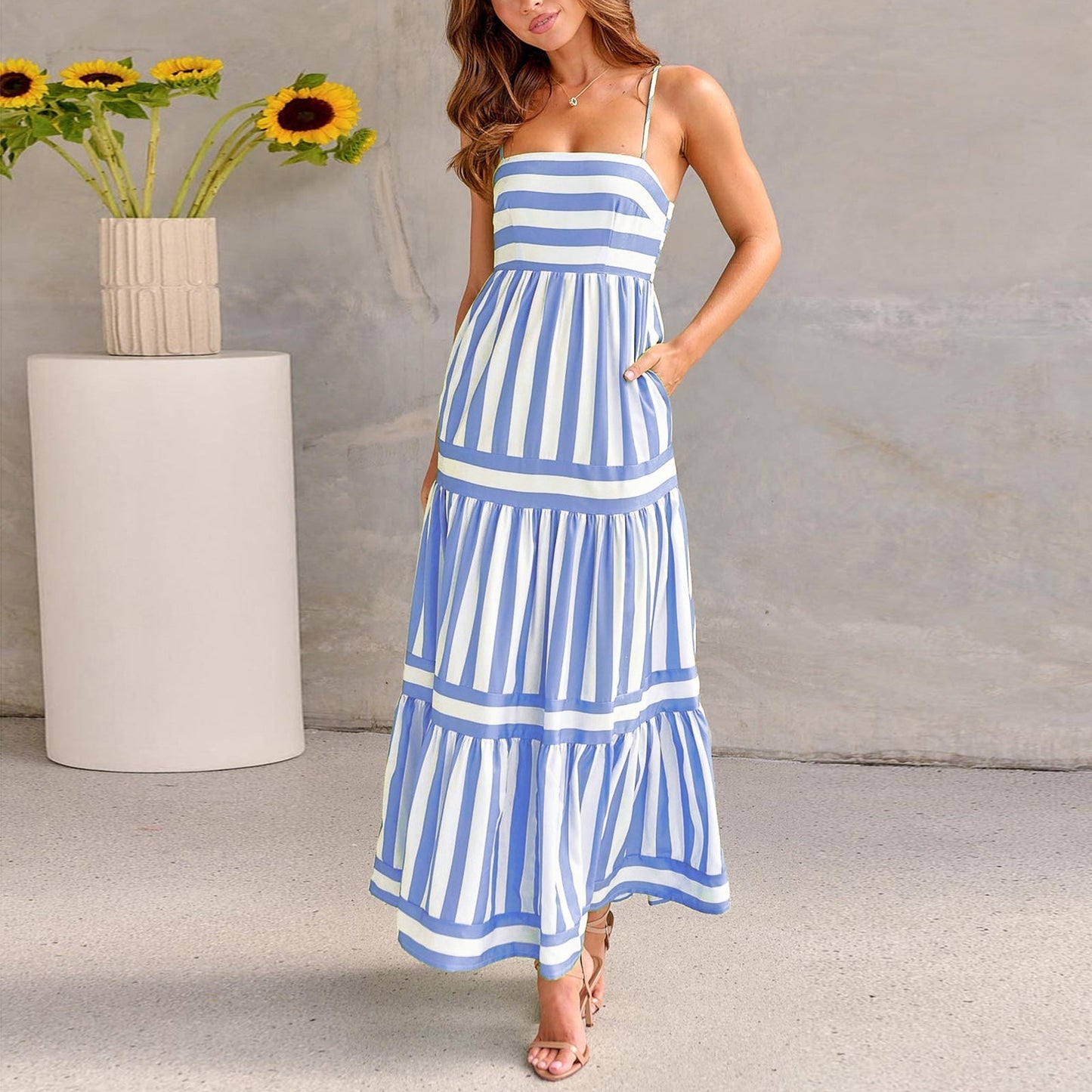 Dresses | Women’s Strapless Smocked Tiered Maxi Dress with Striped Print