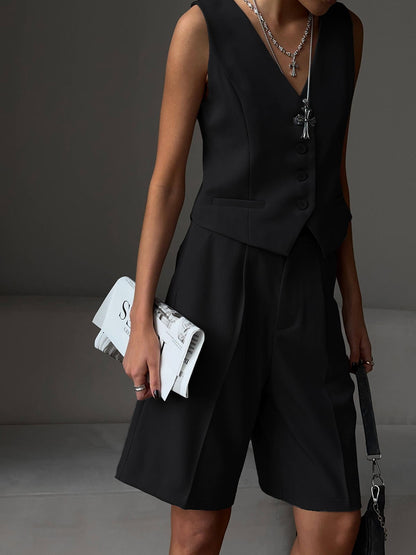 Sets | Women’s Tailored Vest and High-Waist Shorts Two-Piece Set