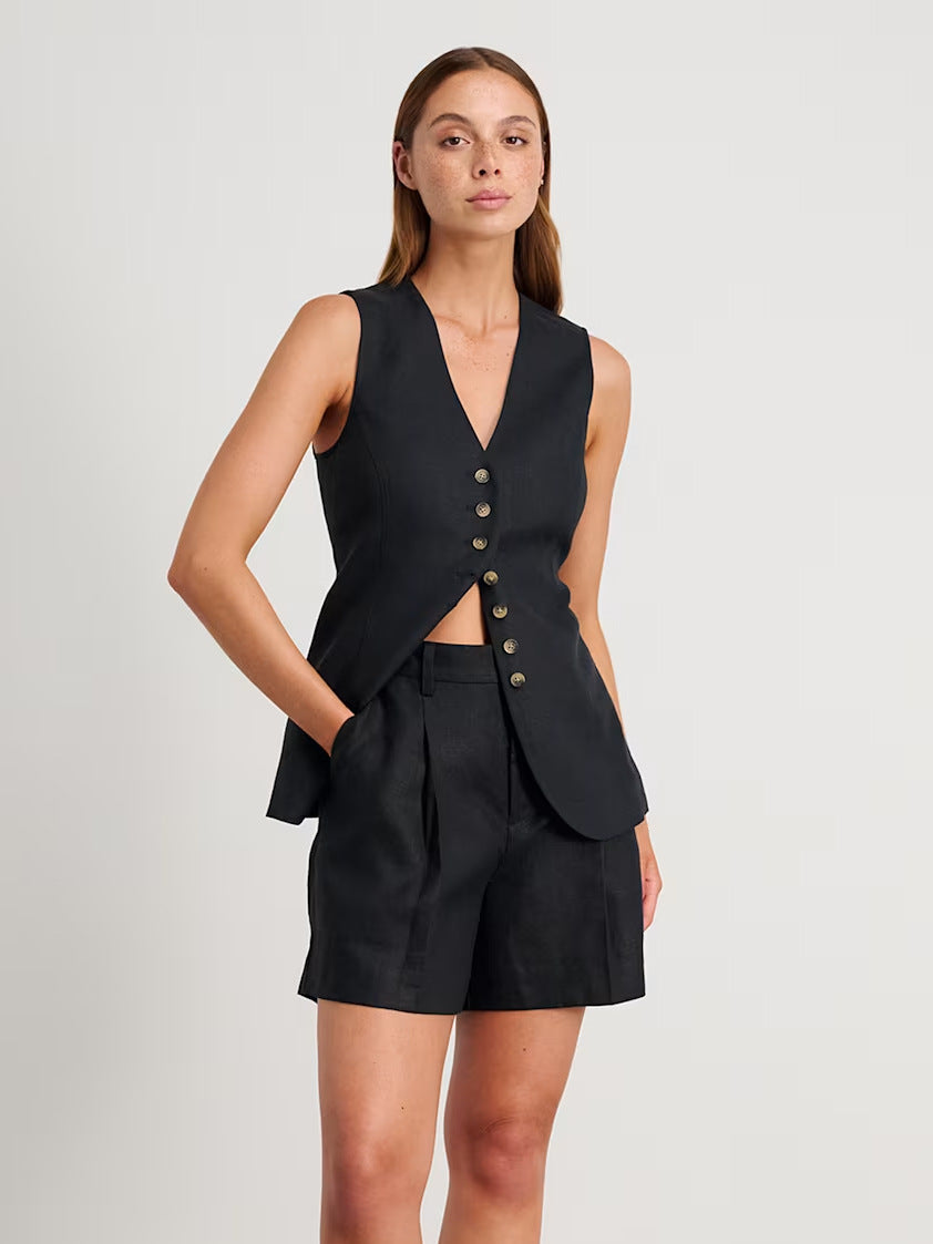Sets | Women’s Linen-Blend Vest and High-Waist Shorts Two-Piece Set
