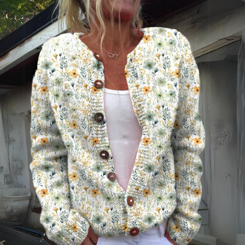 Cardigan | Floral Knit Button-Up Cardigan for Women